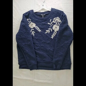 Urban Mood Women's Navy Blue Floral Embroidered Sweater Size M